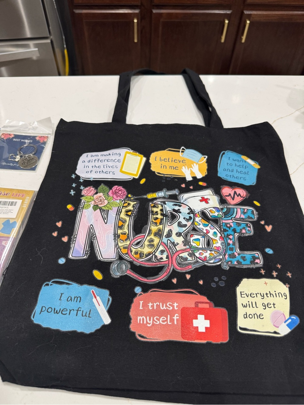 Nurse Graphic Black Tote Bag - Colorful Inspirational Design